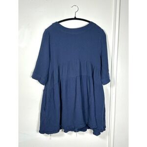 Newbury Kustoms navy blue muslin blouse‎ tunic raw hem oversized pockets dress